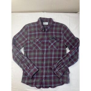 Ocean + Coast Mens XL Plaid Flannel Button Up Shirt Burgundy Green Cotton